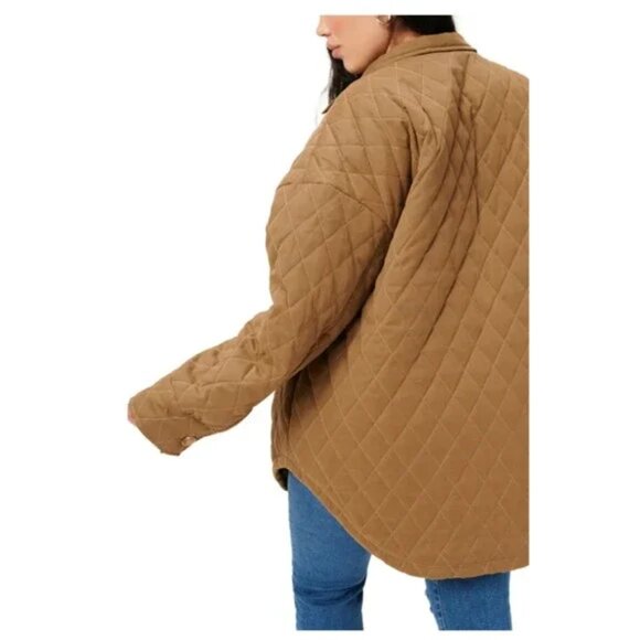 Good American Quilted Faux-sherpa Lined Shacket In Brown 00/0 XS/S - Picture 6 of 16